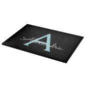 Planche À Découper Aqua Teal Blue Script Girly Monogram (Coin)