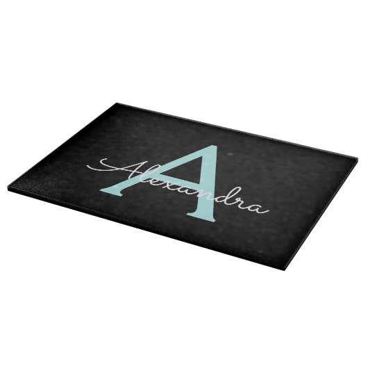 Planche À Découper Aqua Teal Blue Script Girly Monogram (Coin)