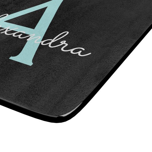 Planche À Découper Aqua Teal Blue Script Girly Monogram (Coin)