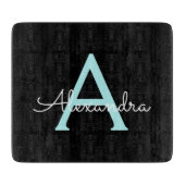 Planche À Découper Aqua Teal Blue Script Girly Monogram (Devant)