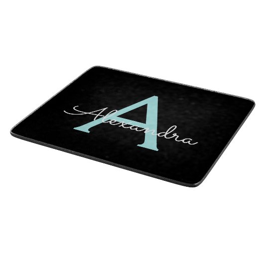 Planche À Découper Aqua Teal Blue Script Girly Monogram (Coin)