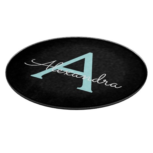 Planche À Découper Aqua Teal Blue Script Girly Monogram (Coin)