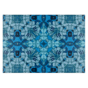 Planche À Découper Aquarelle Abstraite Floral Denim Blue