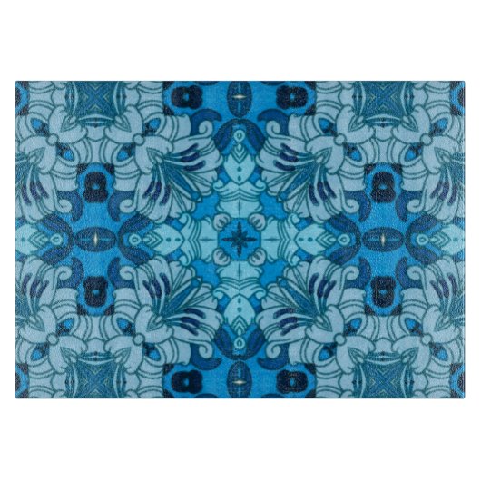 Planche À Découper Aquarelle Abstraite Floral Denim Blue (Devant)