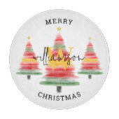 Planche À Découper Aquarelle Arbres de Noël Monogramme (Devant)