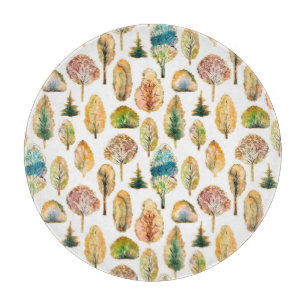 Planche À Découper Aquarelle automne arbres, motif sans soudure.
