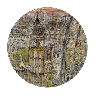 Planche À Découper Aquarelle Big Ben des destinations   et oeil de