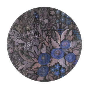 Planche À Découper Aquarelle bleu fleurs roses petit floral brun l