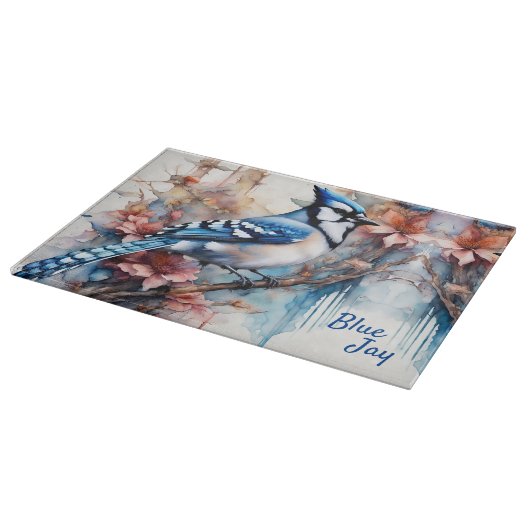 Planche À Découper Aquarelle bleu Jay Cherry Blossoms (Coin)