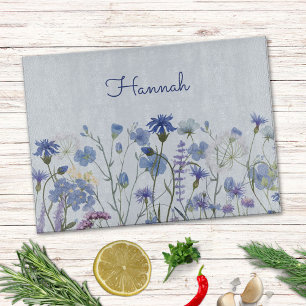 Planche À Découper Aquarelle bleu monogramme Fleur sauvage Floral
