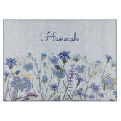 Planche À Découper Aquarelle bleu monogramme Fleur sauvage Floral (Devant)