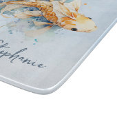 Planche À Découper Aquarelle bleu or Koi poisson personnalisé (Coin)