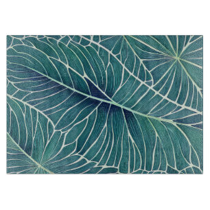 Planche À Découper Aquarelle Bleu Vert Turquoise Feuilles tropicaux