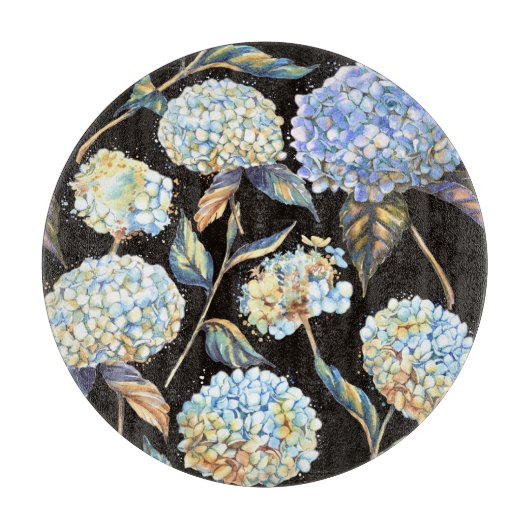 Planche À Découper Aquarelle Blue Hydrangea : Motif foncé sans couleu (Devant)