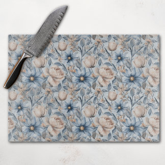 Planche À Découper Aquarelle botanique Blue & Blush 