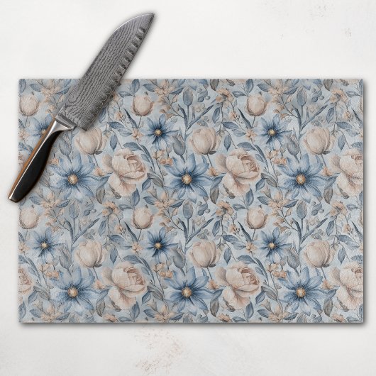 Planche À Découper Aquarelle botanique Blue & Blush 