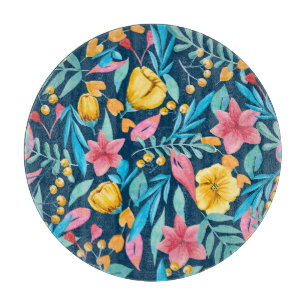 Planche À Découper Aquarelle botanique : fleurs, ornement feuille.