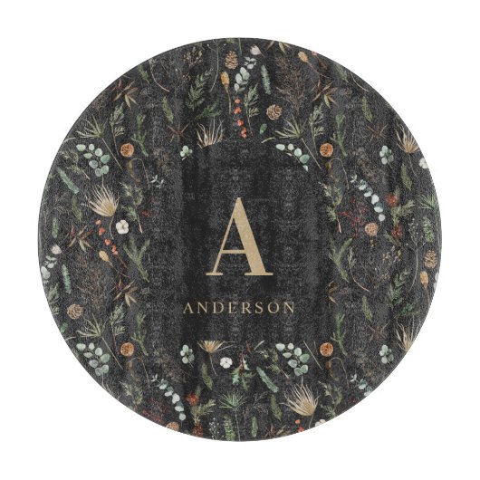 Planche À Découper Aquarelle botanique floral moody noir moderne (Devant)