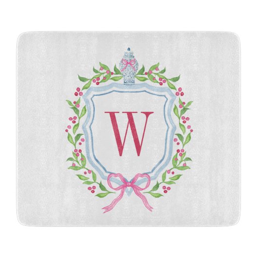 Planche À Découper Aquarelle Chinoiserie Ginger Jar Monogram Crest (Devant)