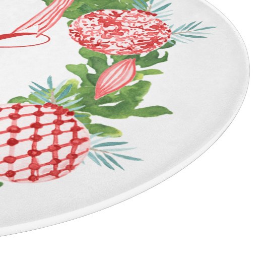 Planche À Découper Aquarelle Chinoiserie Wreath Noël Monogramme (Coin)