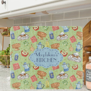 Planche À Découper Aquarelle colorée Cuisine Vintage Chef Cook Nom