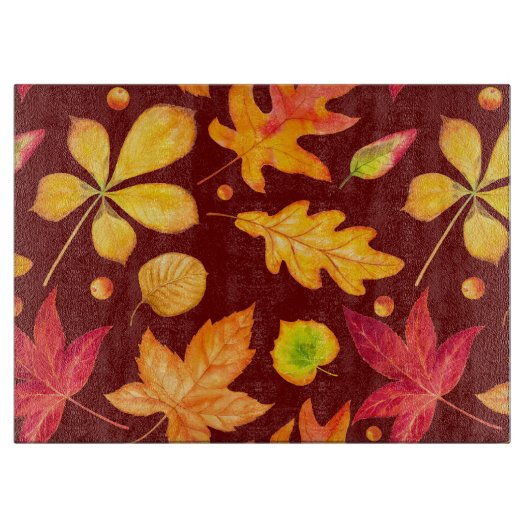 Planche À Découper Aquarelle colorée Feuilles d'automne (Devant)