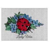 Planche À Découper Aquarelle Cute Ladybird Avec Fleurs Bleues Sauvage (Devant)