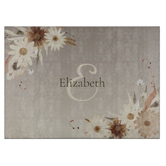 Planche À Découper Aquarelle d'automne Monogramme floral Personnalisé (Devant)