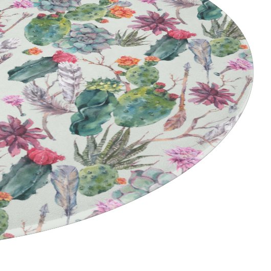 Planche À Découper Aquarelle de bois exotique Cactus et Motif succule (Coin)