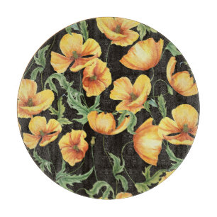 Planche À Découper Aquarelle de coquelicot jaune motif floral