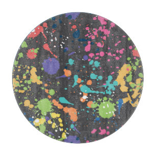 Planche À Découper Aquarelle de Grunge : Motif de points colorés.