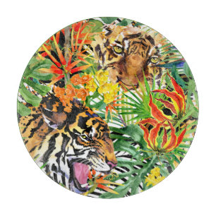 Planche À Découper Aquarelle de tigre tropical Motif de jungle