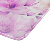 Planche À Découper Aquarelle délicate Fleurs roses Verre (Coin)