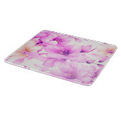 Planche À Découper Aquarelle délicate Fleurs roses Verre (Coin)