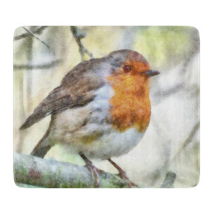Planche À Découper Aquarelle d'hiver Robin de Noël