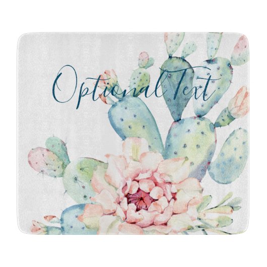 Planche À Découper Aquarelle douce Pastel Blooming Cactus  (Devant)