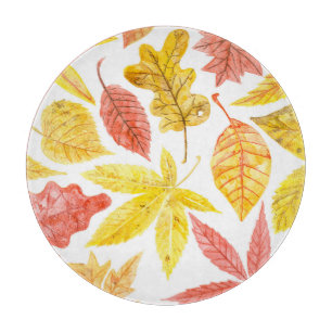 Planche À Découper Aquarelle feuilles d'automne, motif coloré.