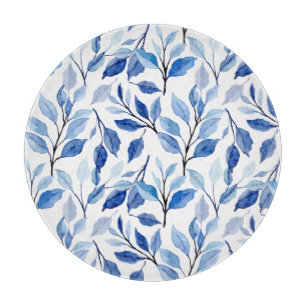 Planche À Découper Aquarelle Feuilles Vagues Bleu Mosaïque Beaux-Arts