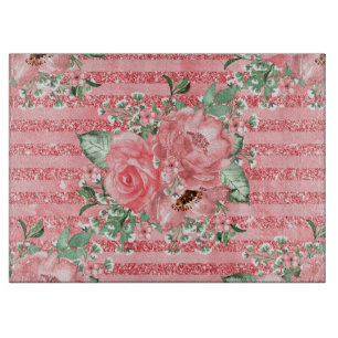 Planche À Découper Aquarelle Fleurs Roses Roses & Bandes de Paillette