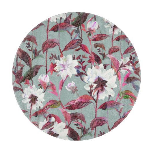 Planche À Découper Aquarelle Florale : Fleurs dessinées à la main. (Devant)