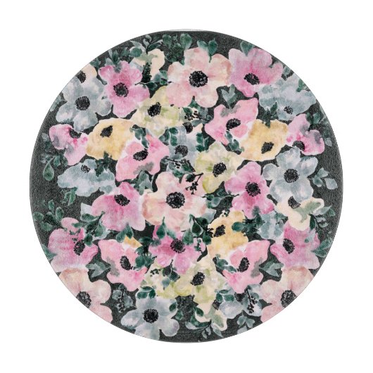 Planche À Découper Aquarelle florale foncée : belle impression. (Devant)