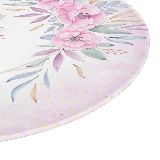 Planche À Découper Aquarelle florale rose monogramme Élégante (Coin)