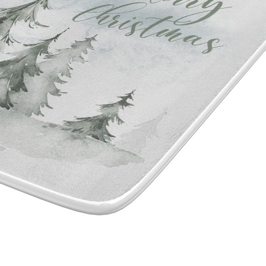 Planche À Découper Aquarelle Forêt de sapins rustiques hiver (Coin)