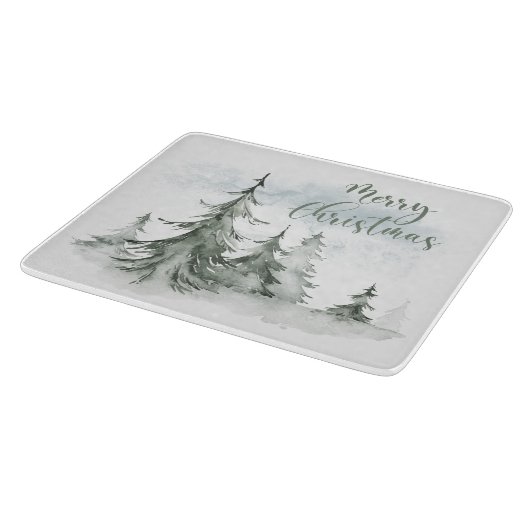 Planche À Découper Aquarelle Forêt de sapins rustiques hiver (Coin)