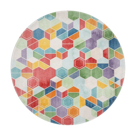 Planche À Découper Aquarelle Hexagon, Mosaïque Random. (Devant)