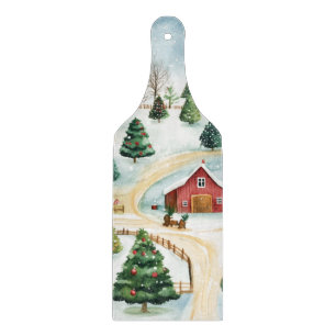 Planche À Découper Aquarelle Hiver Paysage rustique avec Fir Trees