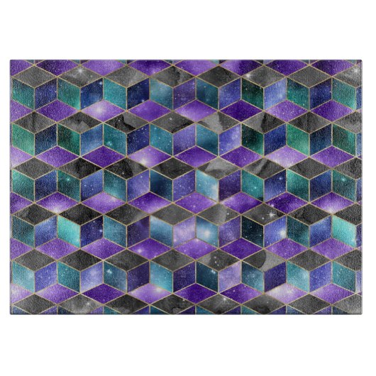 Planche À Découper Aquarelle Isométrique avec or et marbre Galaxy (Devant)