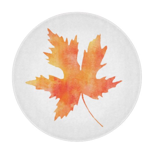 Planche À Découper Aquarelle jaune orange Feuille d'érable (Devant)
