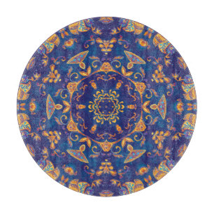 Planche À Découper Aquarelle Kaleidoscope Mandala Oriental Design.