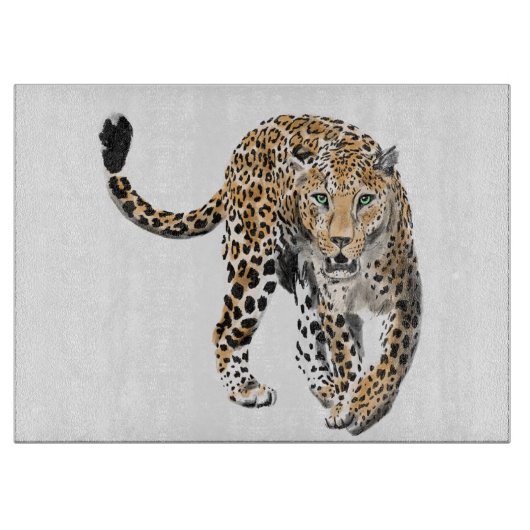 Planche À Découper aquarelle léopard jungle chat animal peint vert (Devant)